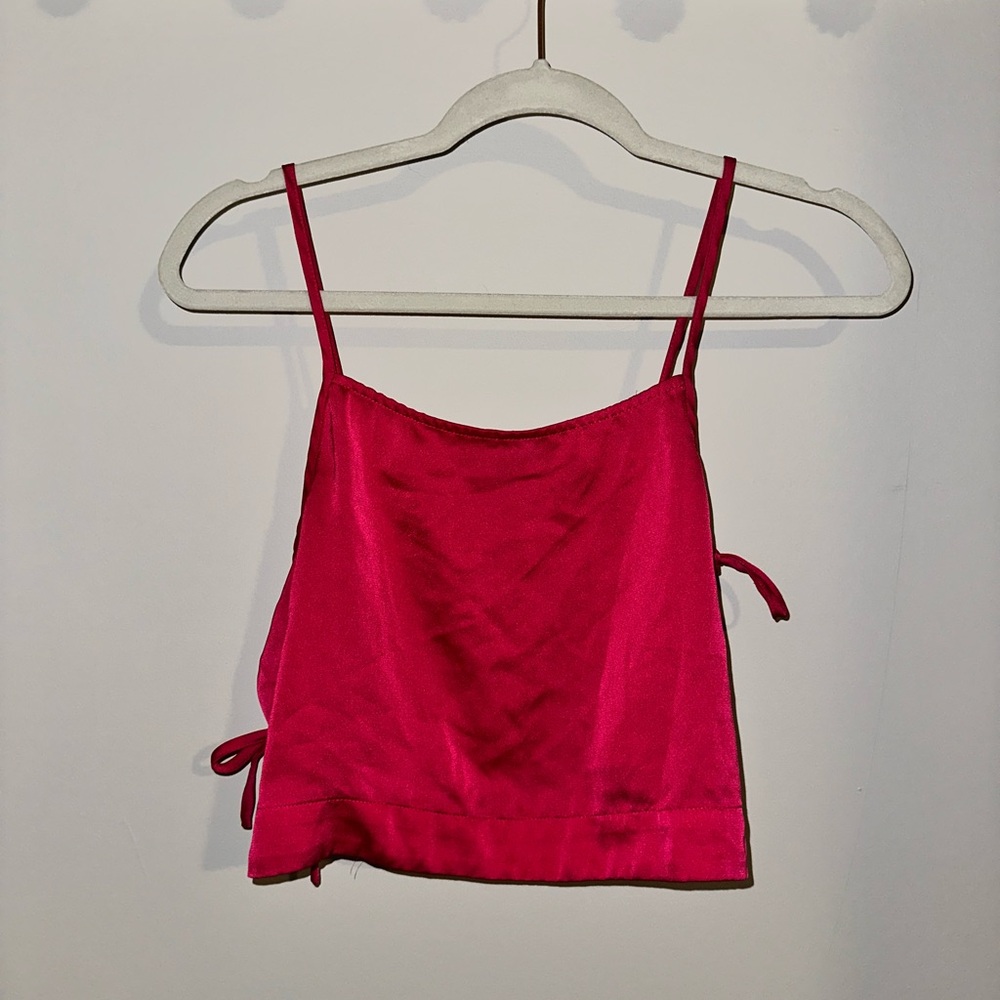Satin Spaghetti Strap Cami Top - Fuchsia Pink